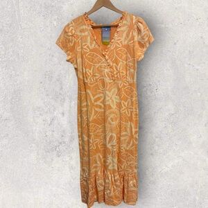Fresh produce floral cotton orange midi dress NWT